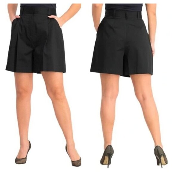 Danielle Bernstein High Waist Cotton Trouser Shorts Pleated Black Women's 0 - Picture 1 of 7